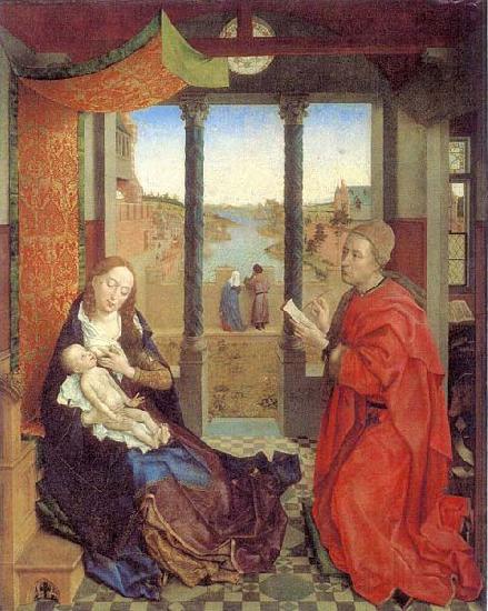 Rogier van der Weyden Self portrait as Saint Luke making a drawing for his painting of the Virgin. Spain oil painting art